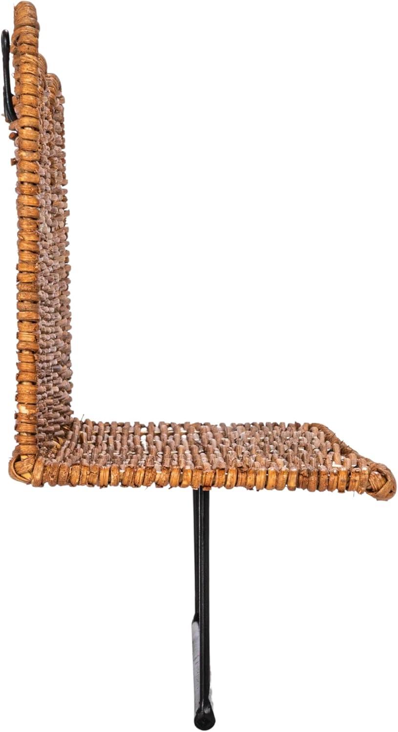 Creative Co-Op Rattan Wicker Wall Shelf with Scalloped Edge and Metal Rod, Natural