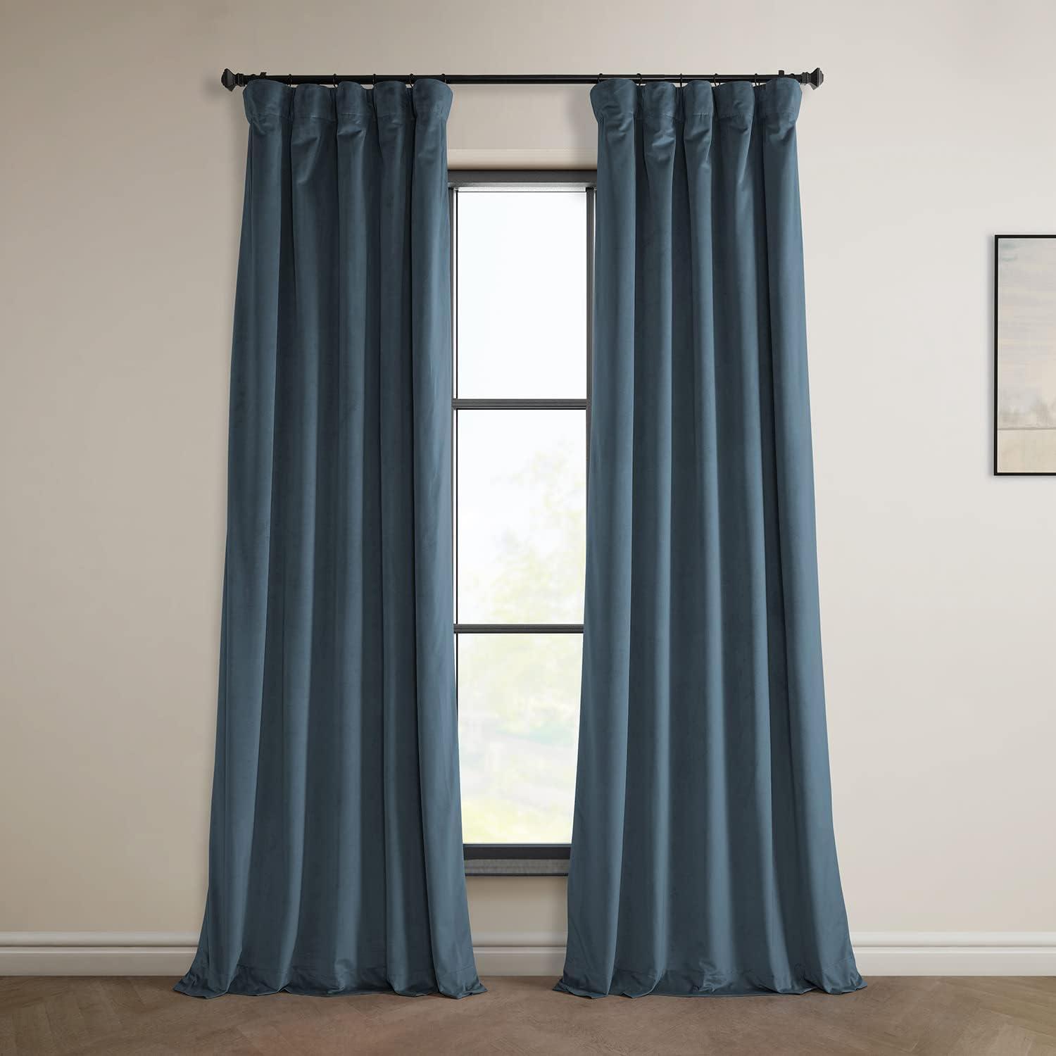 Elegant London Blue Velvet Room-Darkening Curtain, 50" x 108"