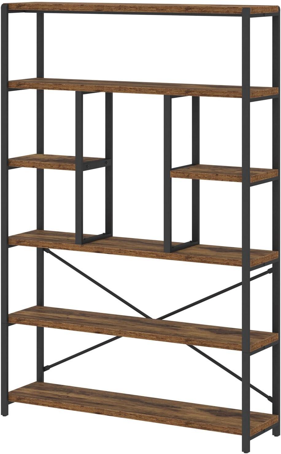 Lantine 7-Tier L-Shaped Bookshelf, Modern Corner Book Display Shelving Unit