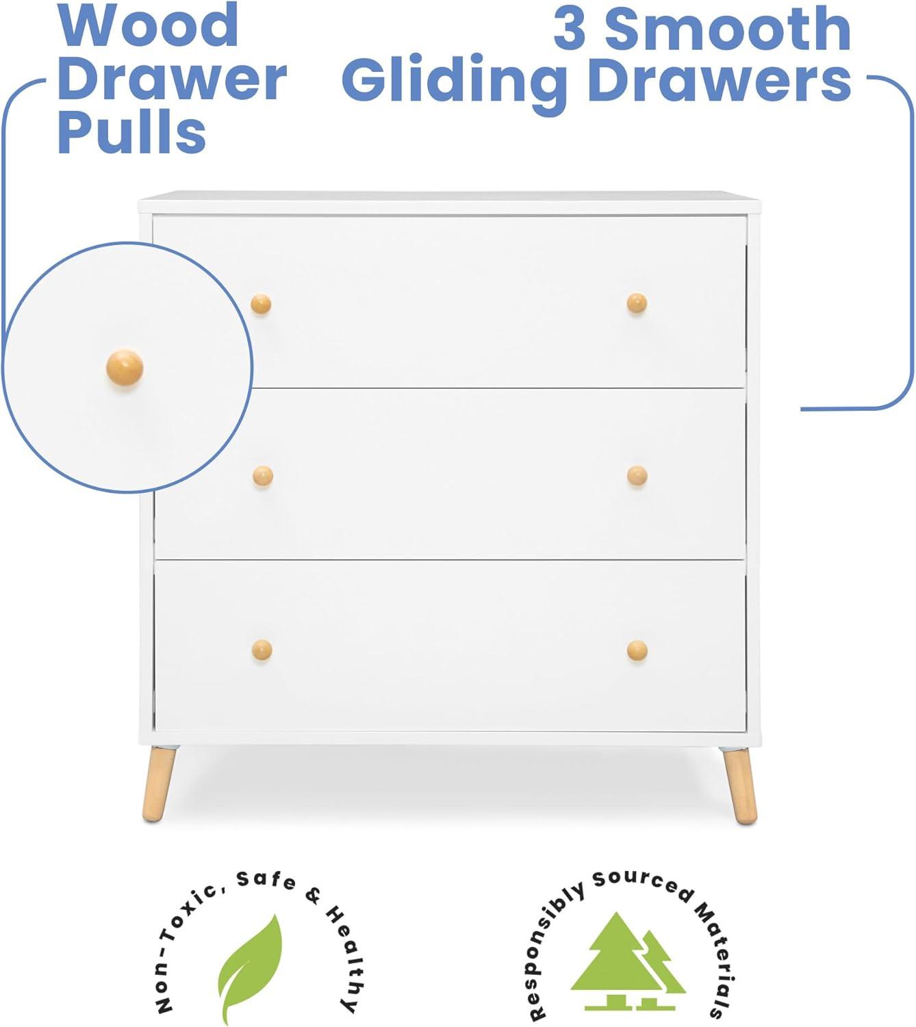 Delta Children Essex 3 Drawer Dresser with Interlocking Drawers - Greenguard Gold Certified, Bianca White/Natural