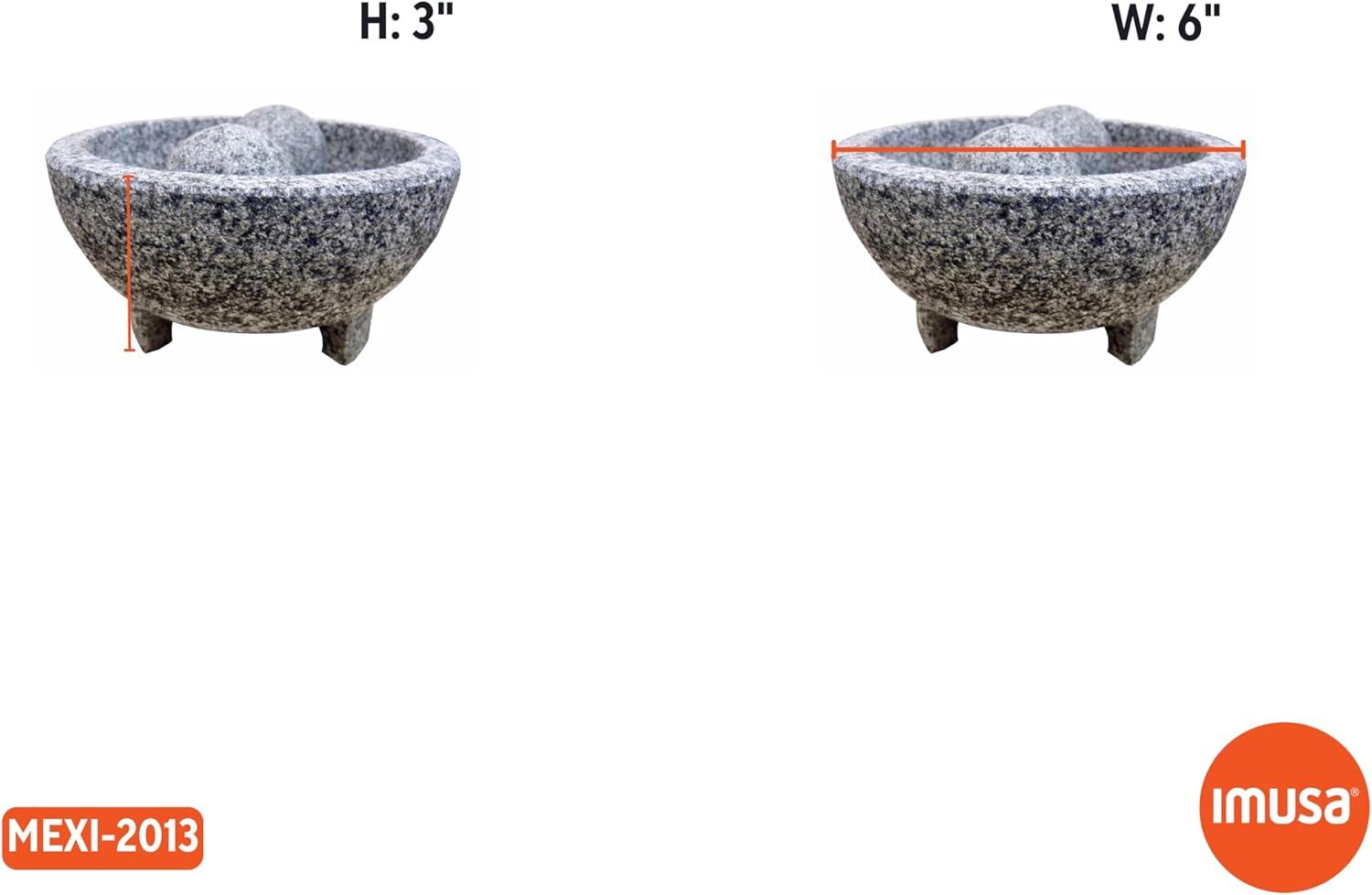 6-Inch Gray Granite Molcajete with Pestle for Grinding and Mashing