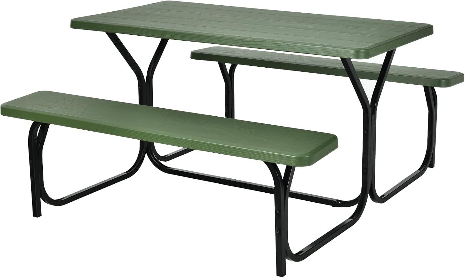 Spaco Picnic Table Bench Set for Outdoor Camping -Green, Furniture Conversation Sets, Coffee Table for Garden, Poolside, Backyard