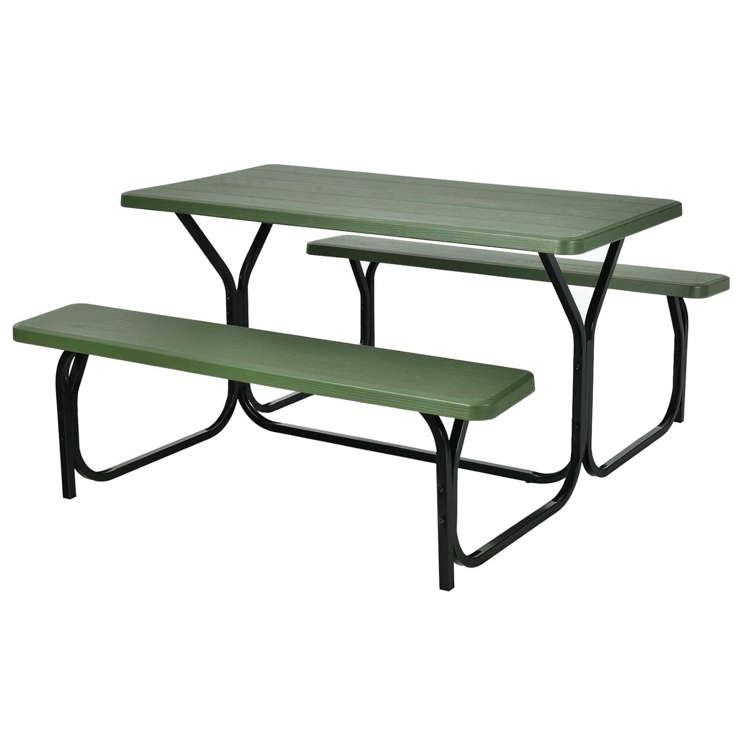 Spaco Picnic Table Bench Set for Outdoor Camping -Green, Furniture Conversation Sets, Coffee Table for Garden, Poolside, Backyard