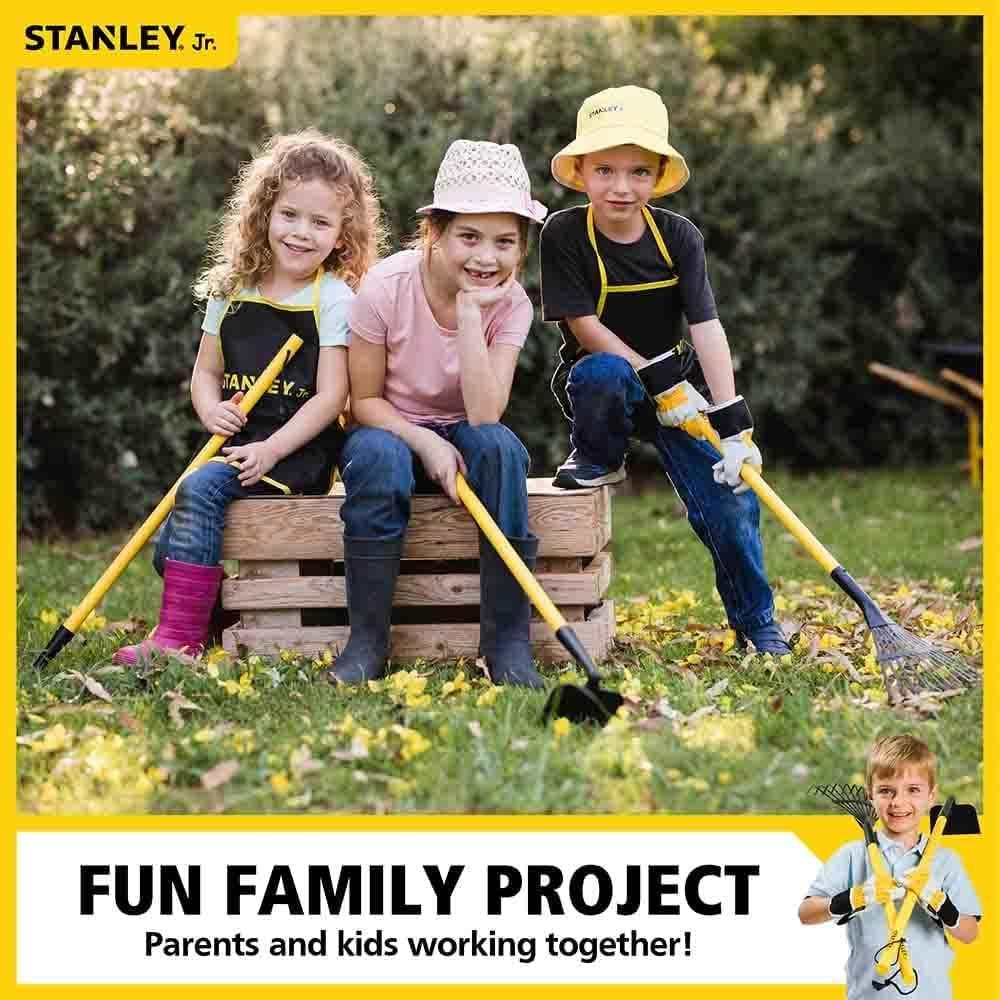 Red Tool Box Stanley Jr. Garden Tool 3 Piece Set | Garden Hoe | Leaf Rake | Shovel