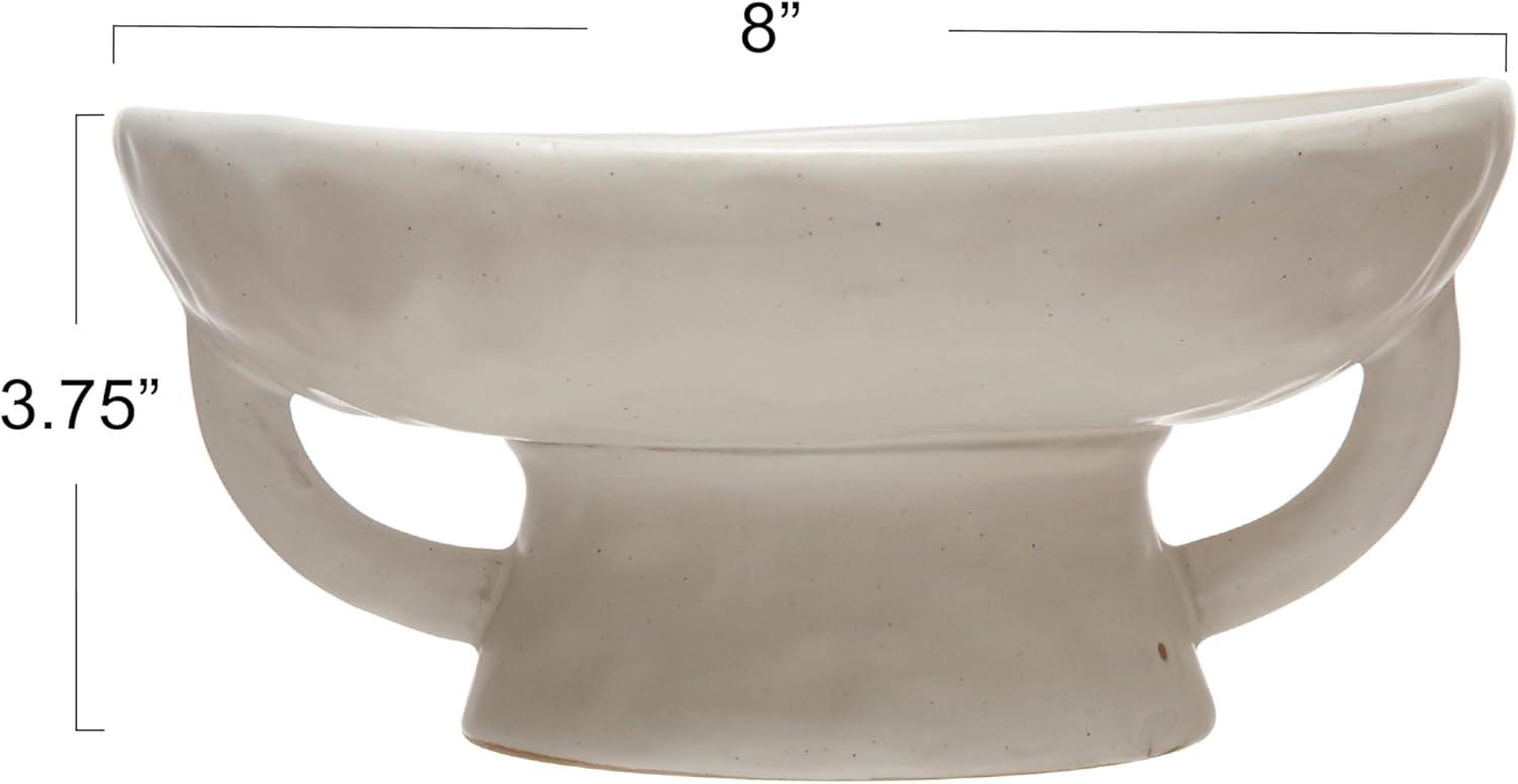 Creative Co-Op Stoneware Footed Pedestal/Bowl with Handles, Reactive Glaze, White