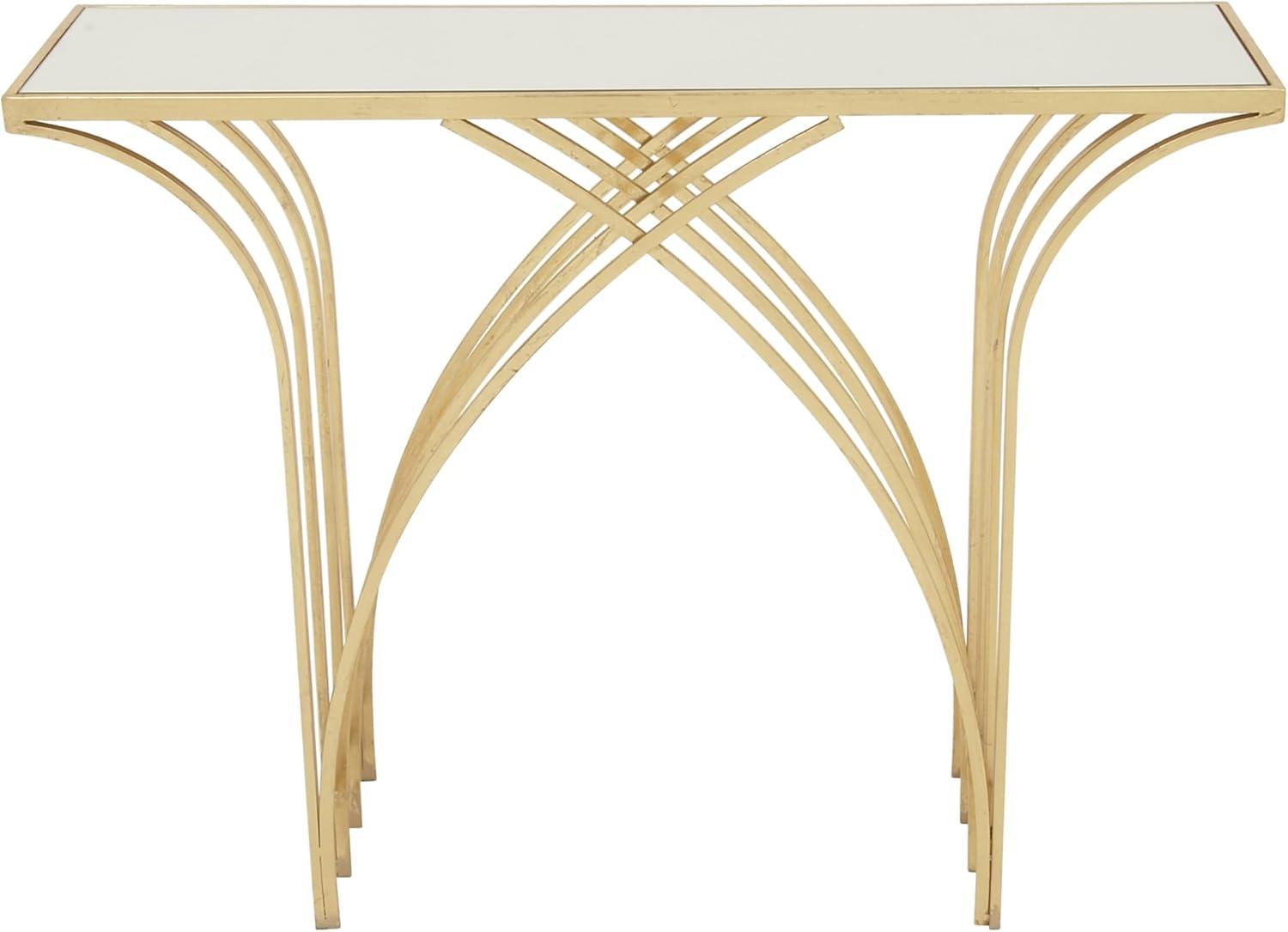 Elegant Gold Metal & Mirrored Glass Art Deco Console Table