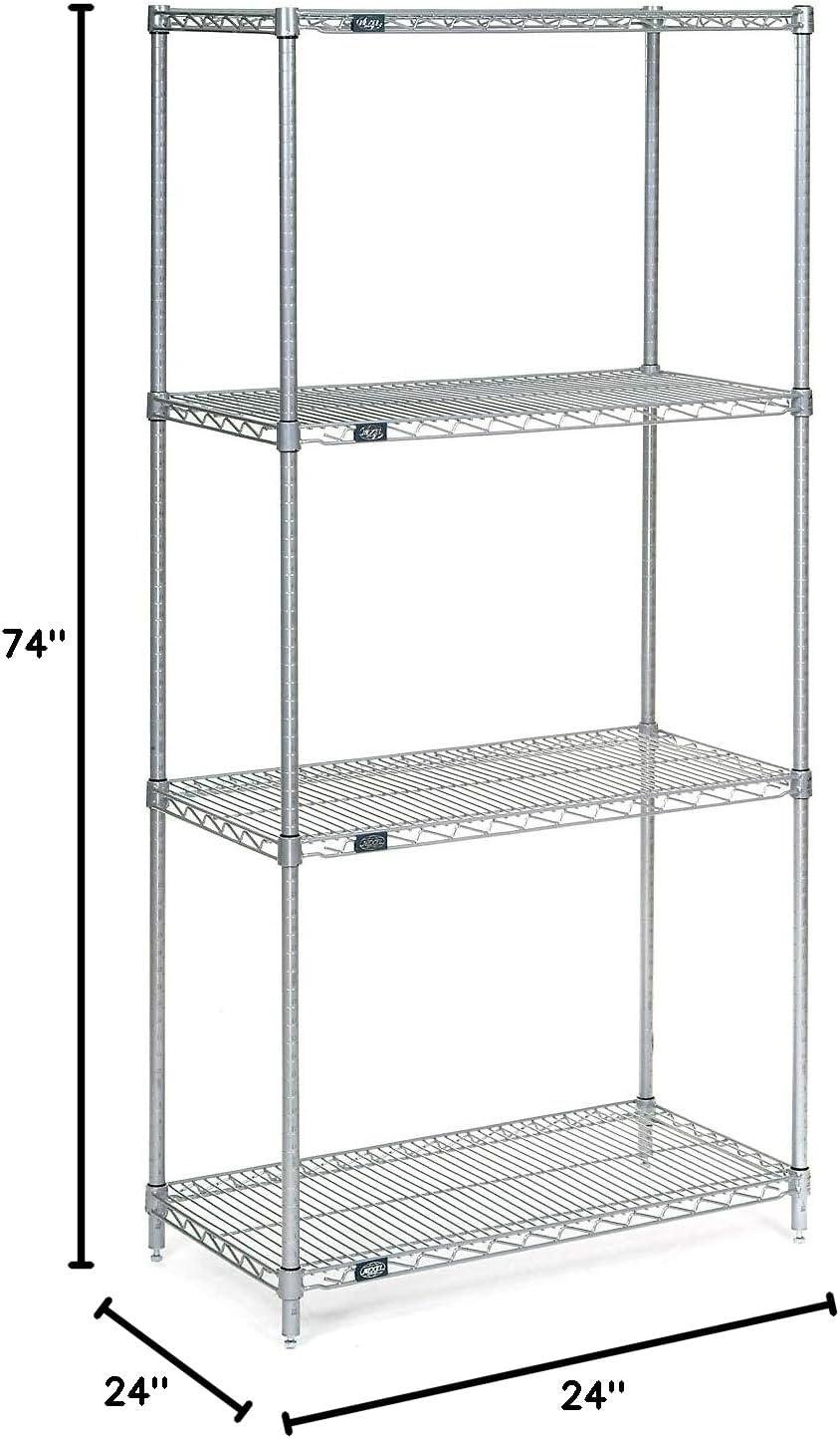 Nexel VP24487NC 24 x 48 x 74 in. 4 Tier Economy Wire Shelving Starter Unit, Nickel Chrome