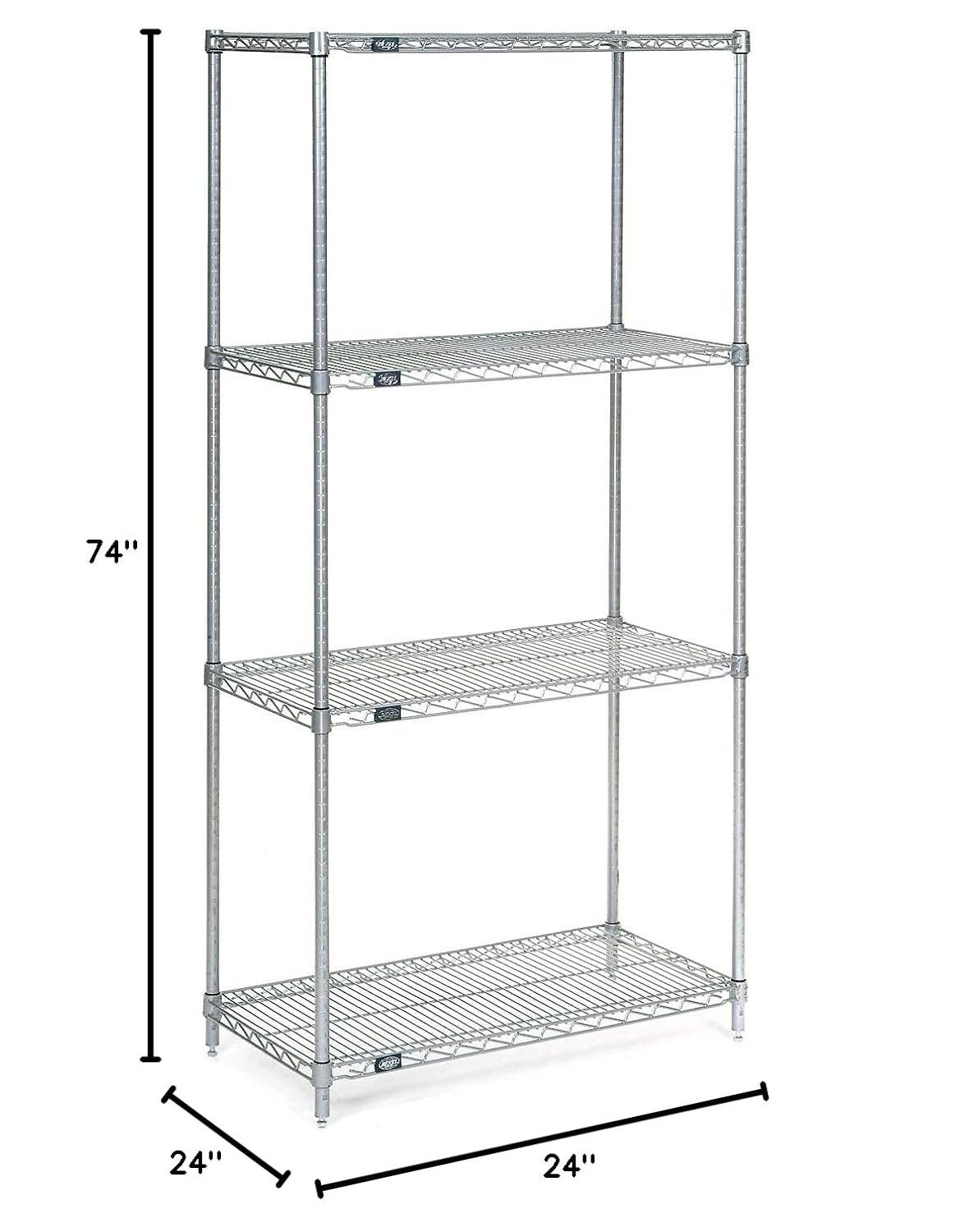 Nexel VP24487NC 24 x 48 x 74 in. 4 Tier Economy Wire Shelving Starter Unit, Nickel Chrome