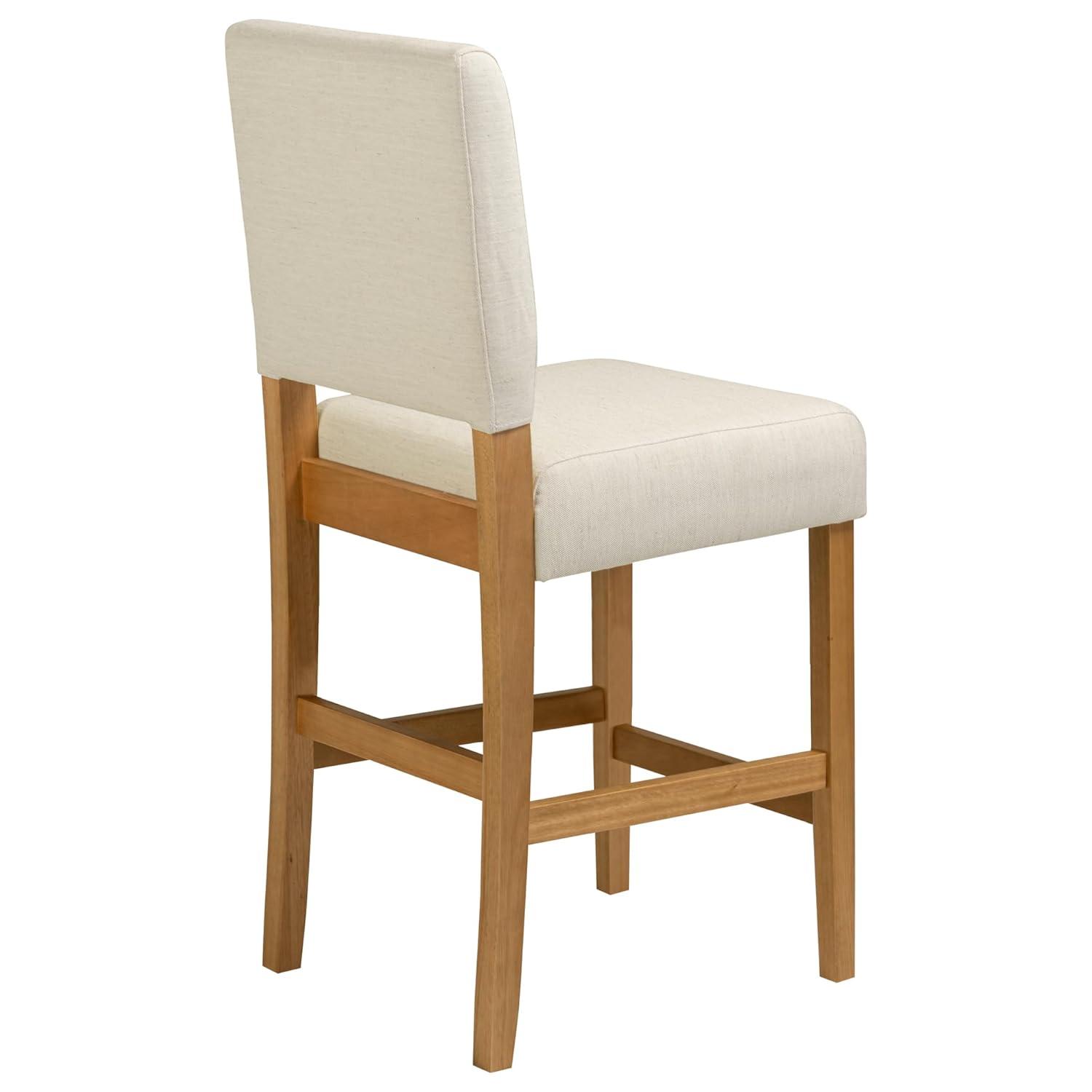 Brax Counter Height Stool with Upholstered Back and Wood Base – Set of 2 for Kitchen Counters and Islands – Modern Chairs in Natural White Sand, Leick Home, 214460