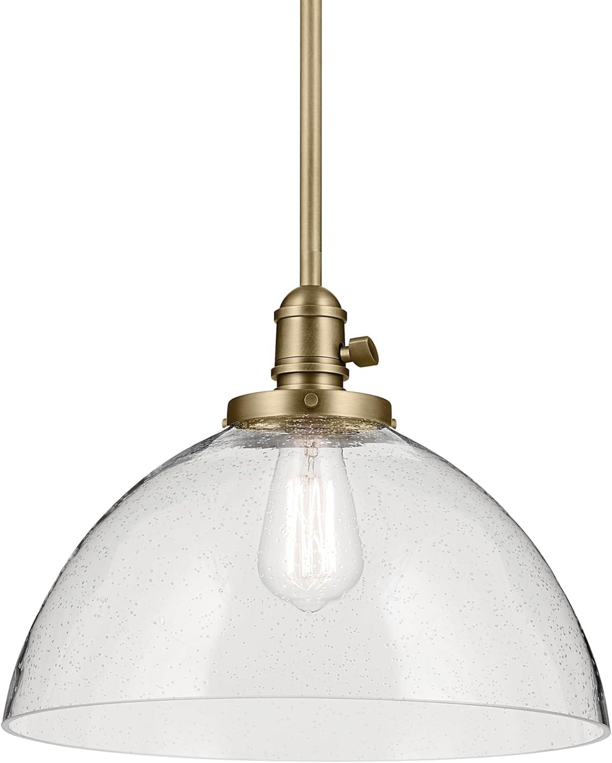 KICHLER Avery 11" 1-Light Dome Pendant with Clear Seeded Glass in Natural Brass, for Kitchen Island, Dining Table, (11" x 14"), 43912NBR