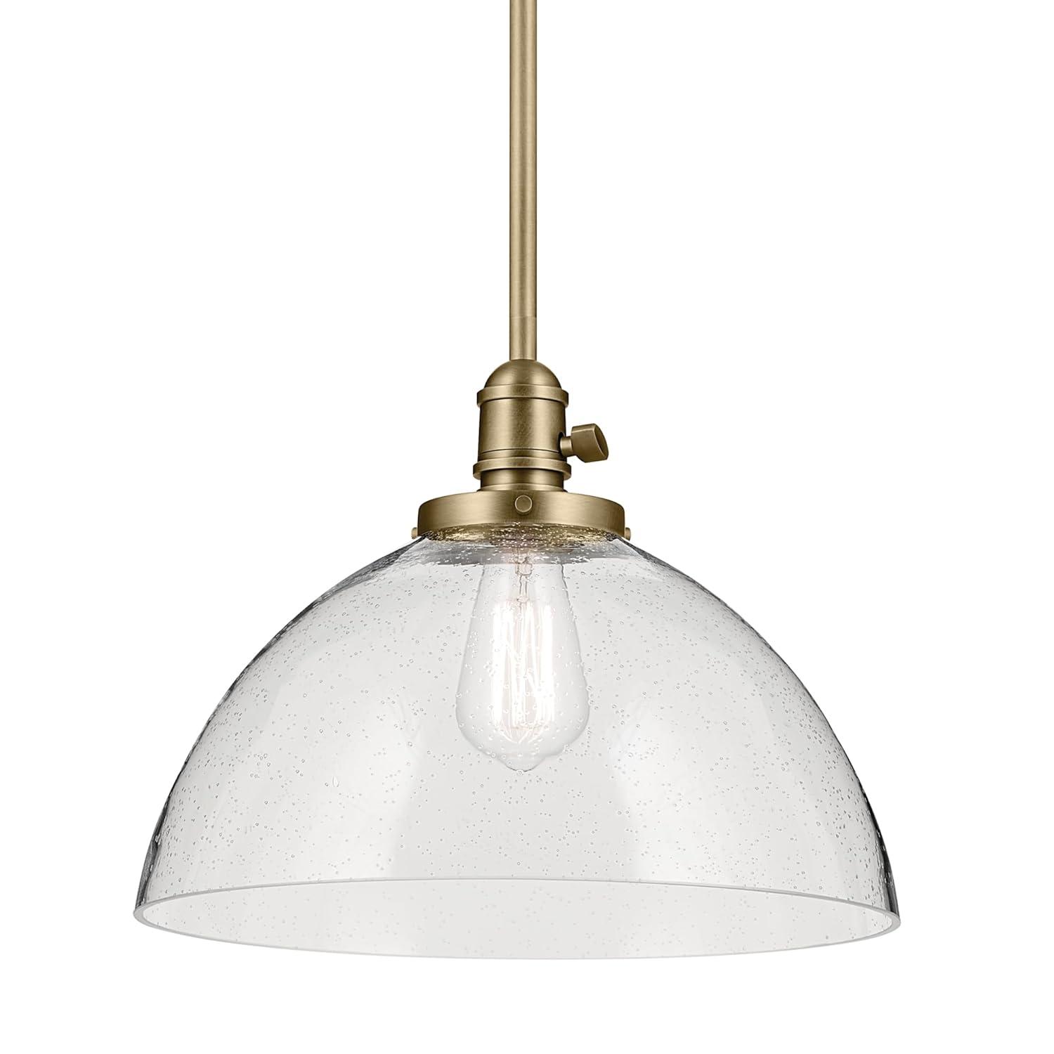 KICHLER Avery 11" 1-Light Dome Pendant with Clear Seeded Glass in Natural Brass, for Kitchen Island, Dining Table, (11" x 14"), 43912NBR