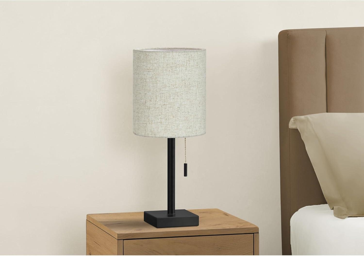 Monarch Specialties Lighting Set Of 2 17inchH Table Lamp Usb Port Included Black Metal Beige Shade Contemporary