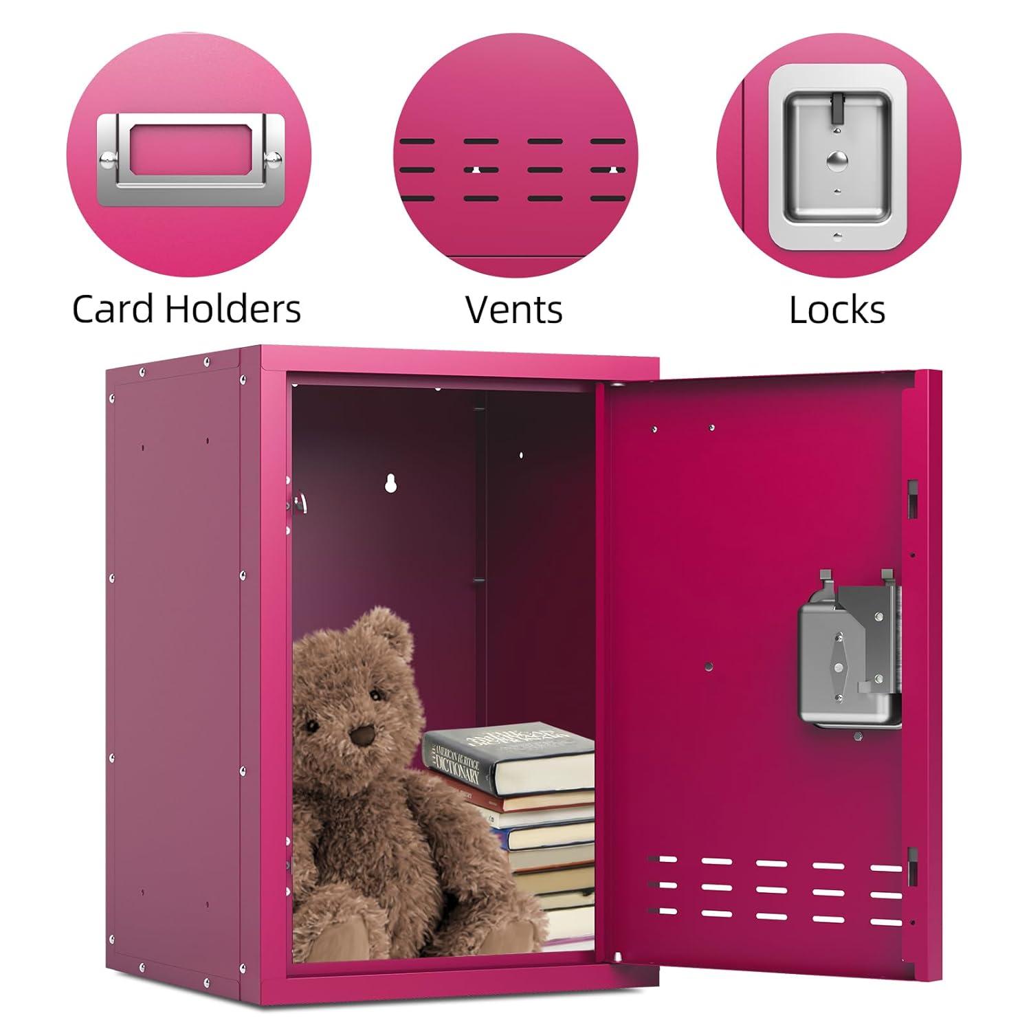 Metal Locker, Lockers, Lockable Storage Cabinet with Locker Shelf, 24" H Small Locking Cabinet for Kids, Locker Organizer for Home, Bedroom, School, Office (Pink)