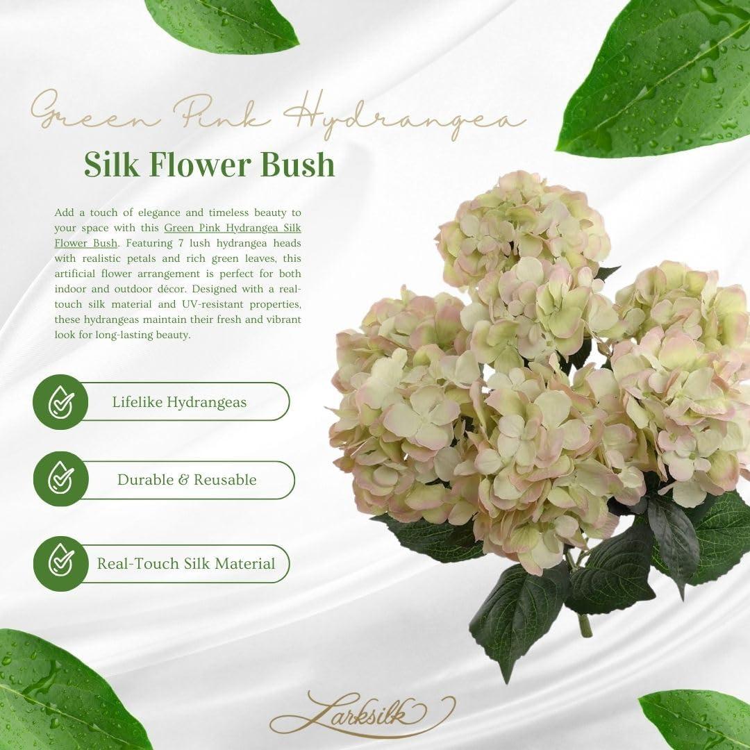 Hydrangea Silk Flowers Plant, Green, Indoor Home Decoration, Outdoor Plant, Wedding, Centerpieces, Bouquets, 2-Pack, Artificial Hydrangeas Bush with 7 Large Gorgeous Clusters