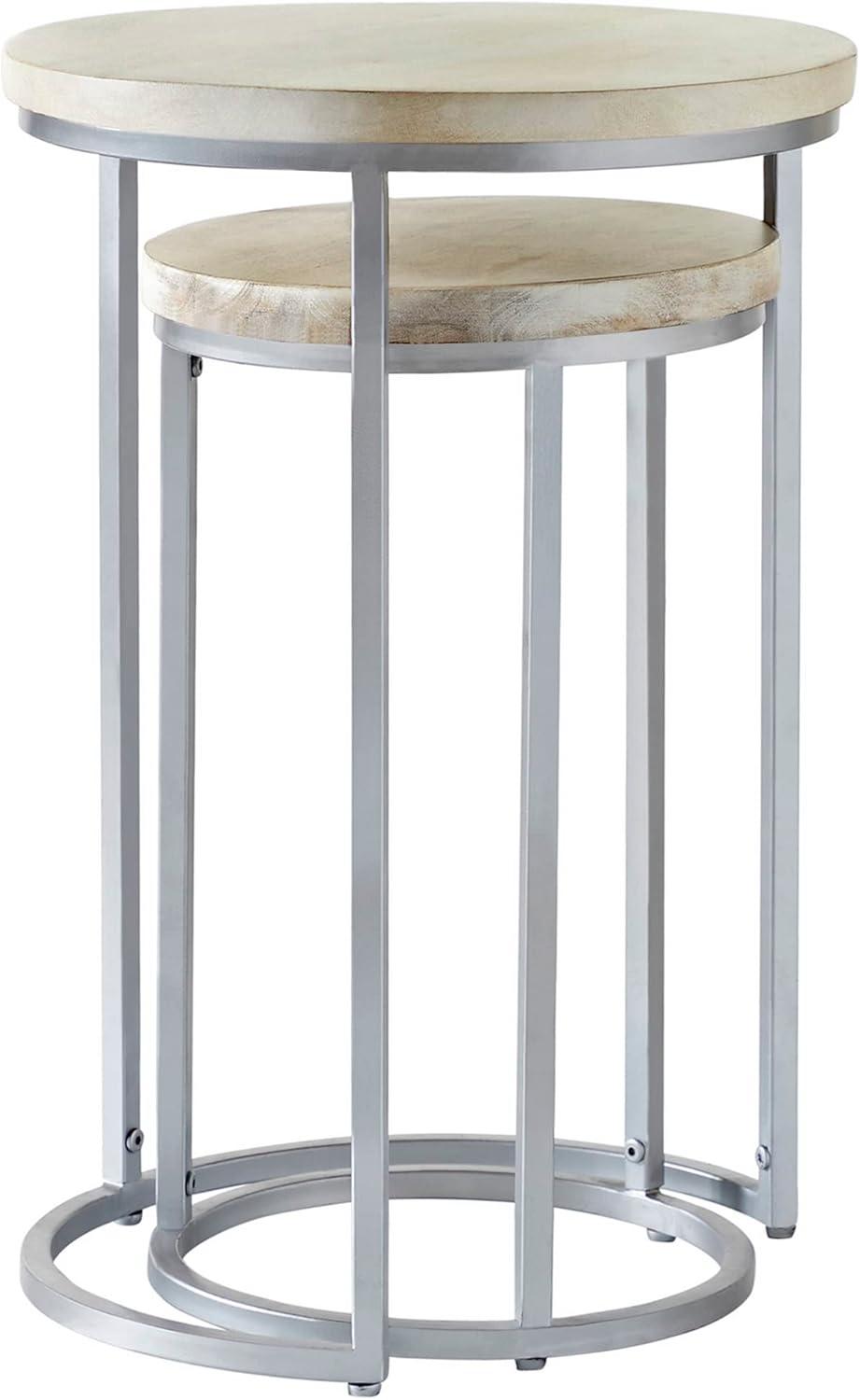 FirsTime & Co. Natural and Silver Isla Nesting End Table 2-Piece Set, Modern, Stained, Round, Wood, 16 x 16 x 24 in