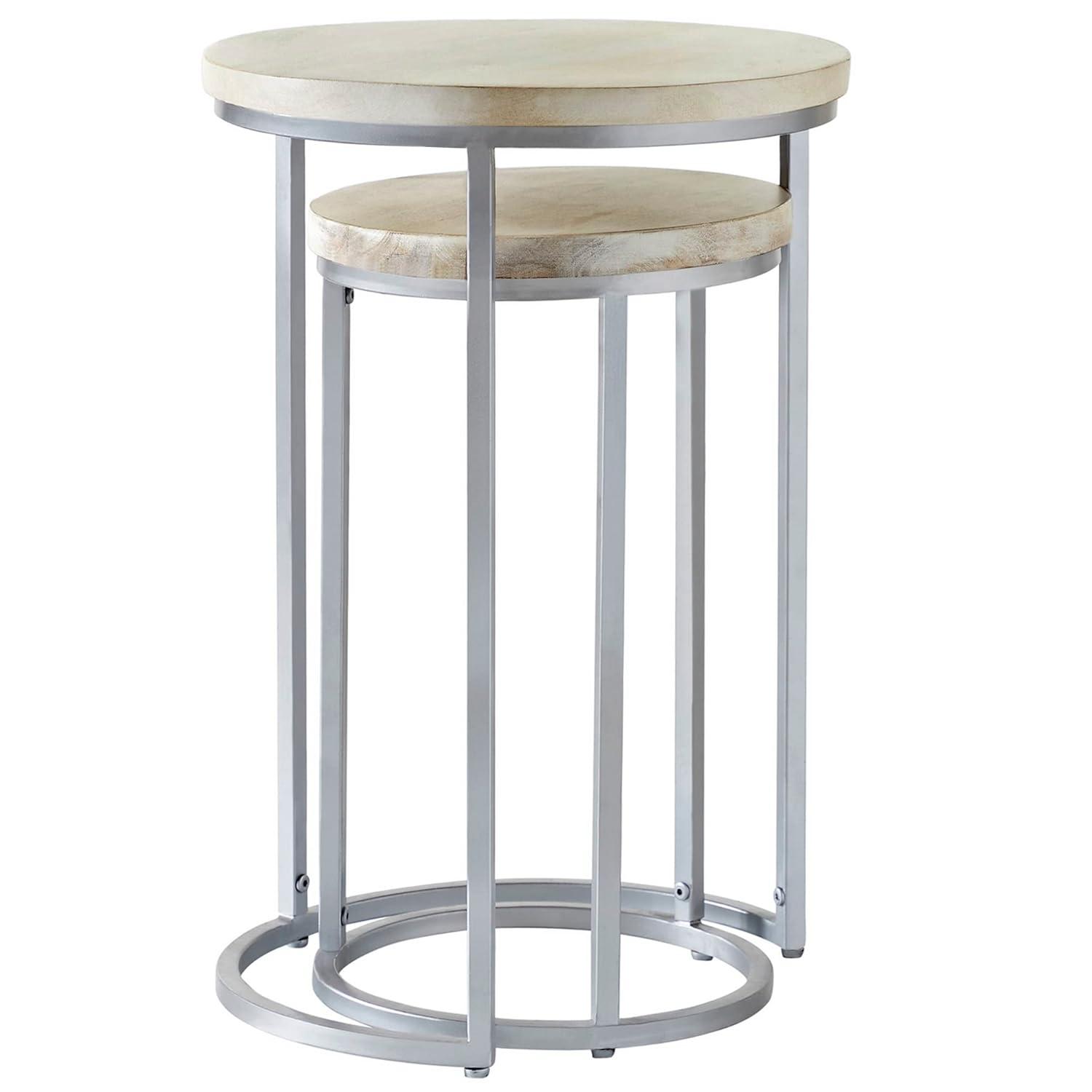 FirsTime & Co. Natural and Silver Isla Nesting End Table 2-Piece Set, Modern, Stained, Round, Wood, 16 x 16 x 24 in