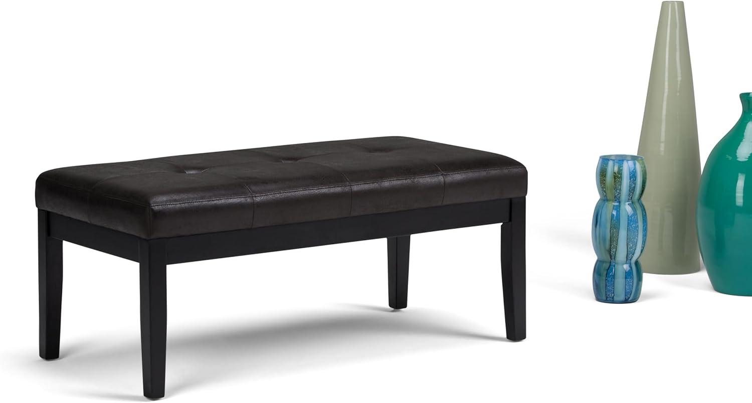 Simpli Home Lacey Faux Leather Tufted Ottoman Bench in Black