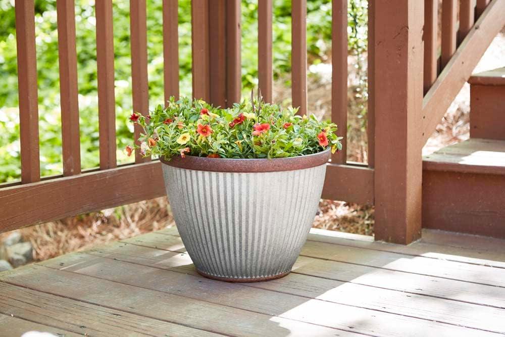 Westlake 10" Rustic Galvanized Resin Round Planter for Indoor/Outdoor