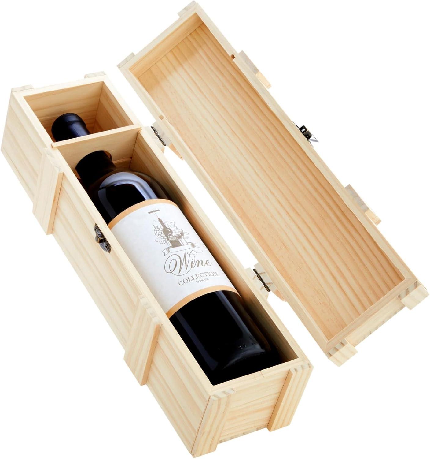 Juvale Wooden Wine Box for Split or Demi Wine Bottles, Single Wine Gift Box with Clasp for Birthday Party Gifts, Housewarming, Wedding, Anniversary (13.8x3.9x3.9 in)