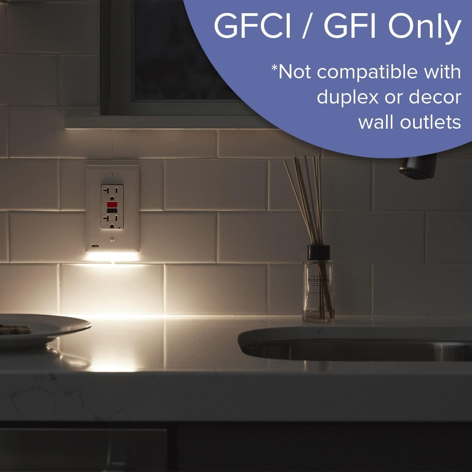 2 Pack - SnapPower GuideLight 2 for Outlets [for GFCI Outlets Only] - Night Light - Electrical Outlet Wall Plate with LED Night Lights - Automatic On/Off Sensor - (GFCI, Light Almond)