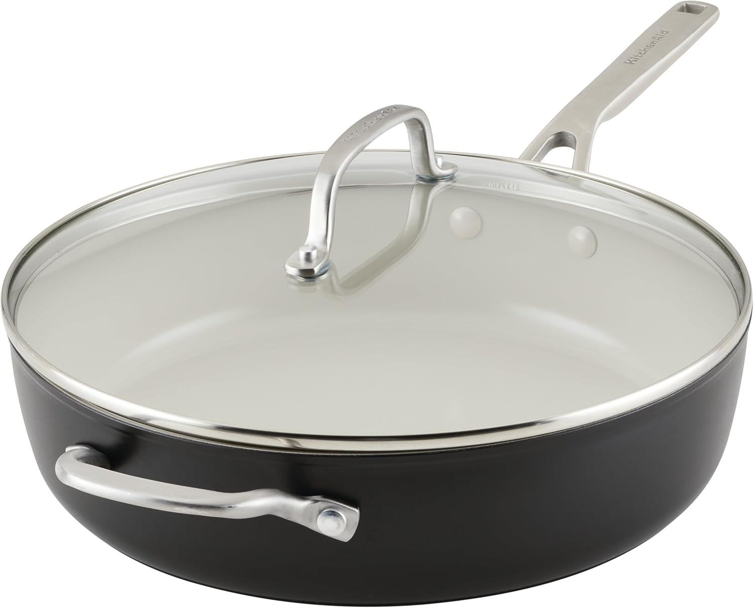 Matte Black Hard Anodized Ceramic Nonstick 5-Quart Saute Pan with Lid