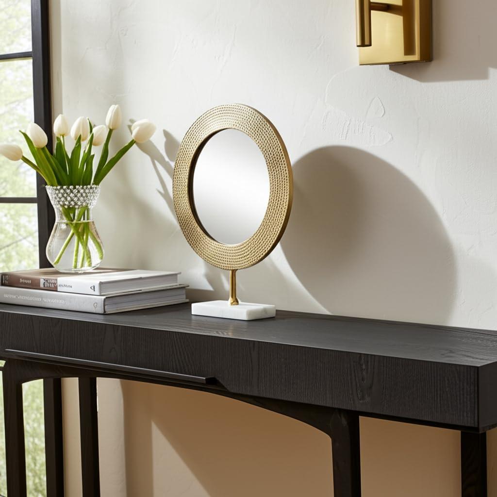 Sagebrook Home Metal 21" Hammered Mirror On Stand, Gold