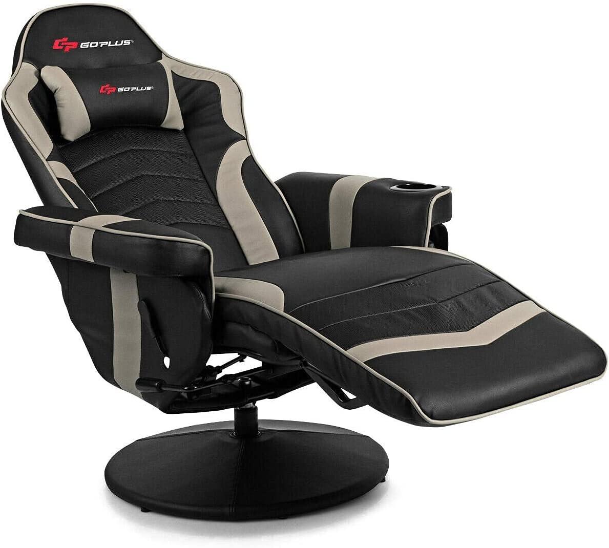 Costway Massage Gaming Recliner Reclining Racing Chair Swivel Gray