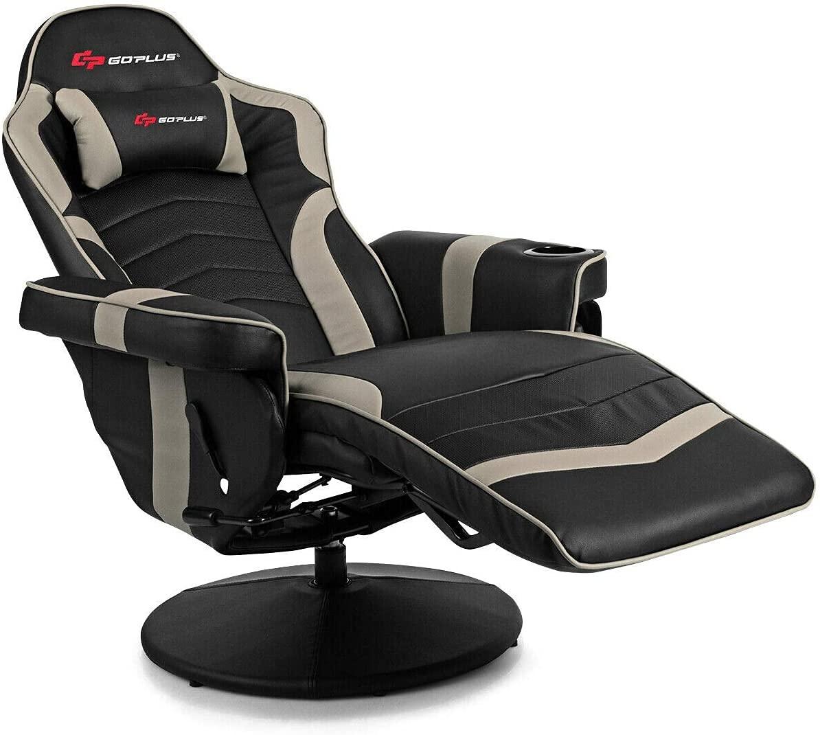 Costway Massage Gaming Recliner Reclining Racing Chair Swivel Gray