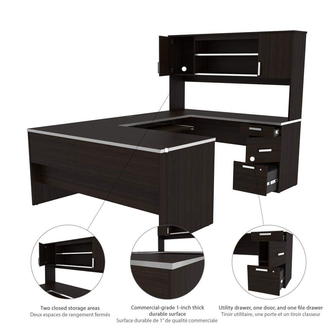 Bestar Ridgeley U Shaped Desk in Dark Chocolate & White Chocolate