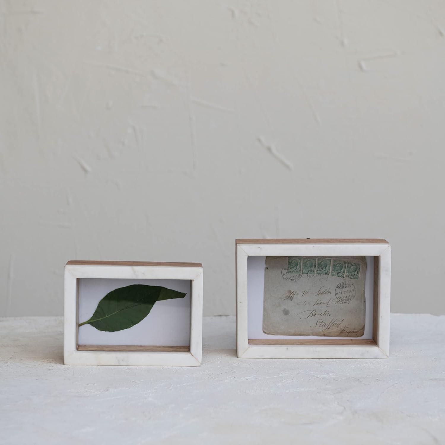 White and Natural Marble and Wood Shadow Box Photo Frame