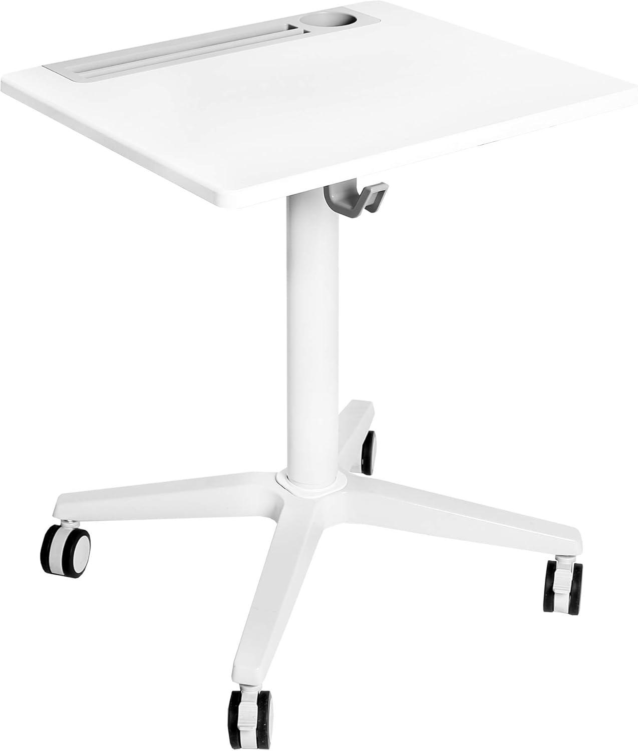 AIRLIFT® XL Sit-Stand Mobile Desk with Cup Holder, White