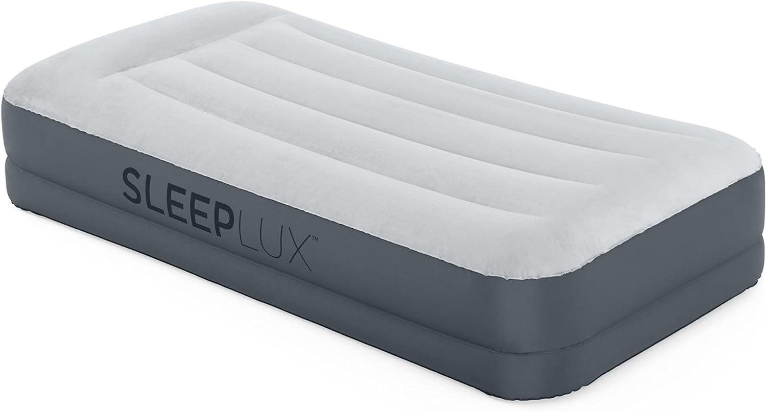 Twin Gray Polyester Inflatable Air Mattress with Built-in Pump