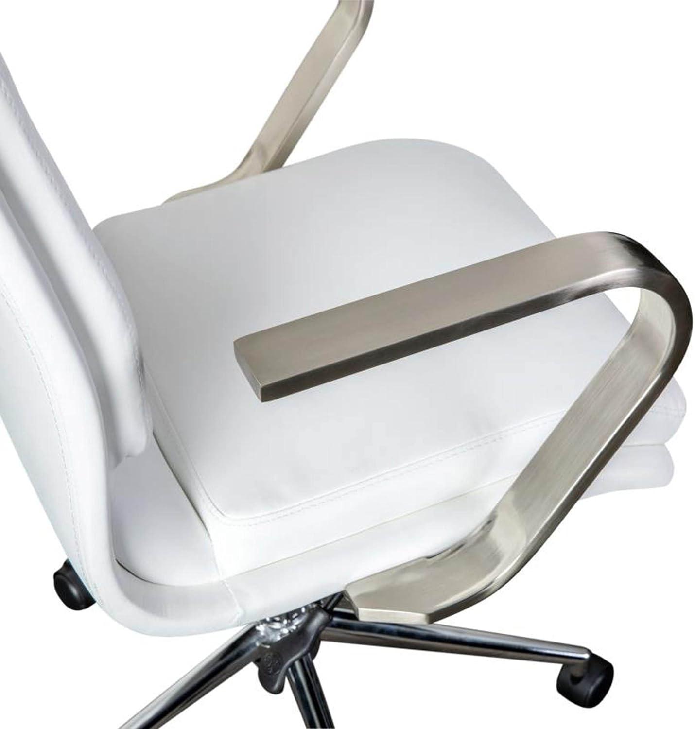 Flash Furniture James Mid-Back Designer Executive LeatherSoft Office Chair with Brushed Chrome Base and Arms, White