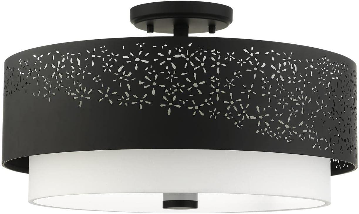 Noria Black Steel 4-Light Semi Flush Drum Ceiling Light