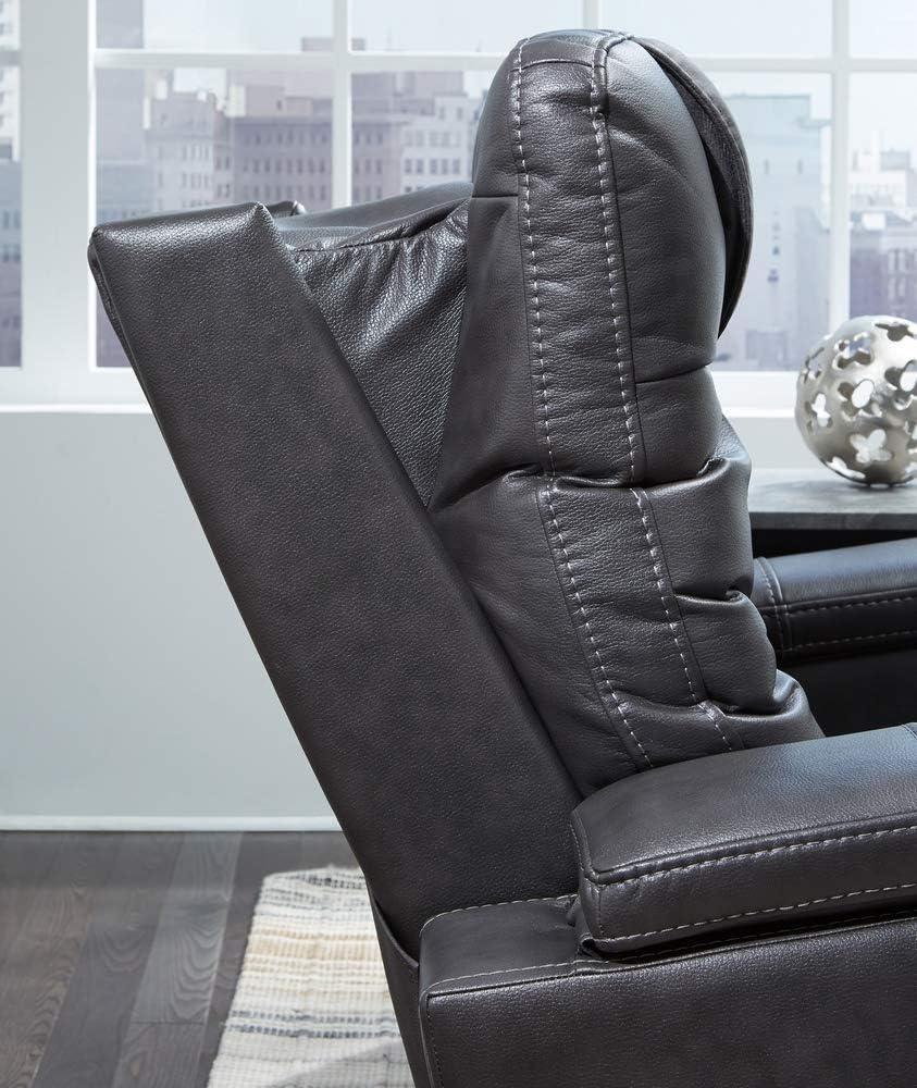 Contemporary Gray Faux Leather Power Recliner with LED Lighting