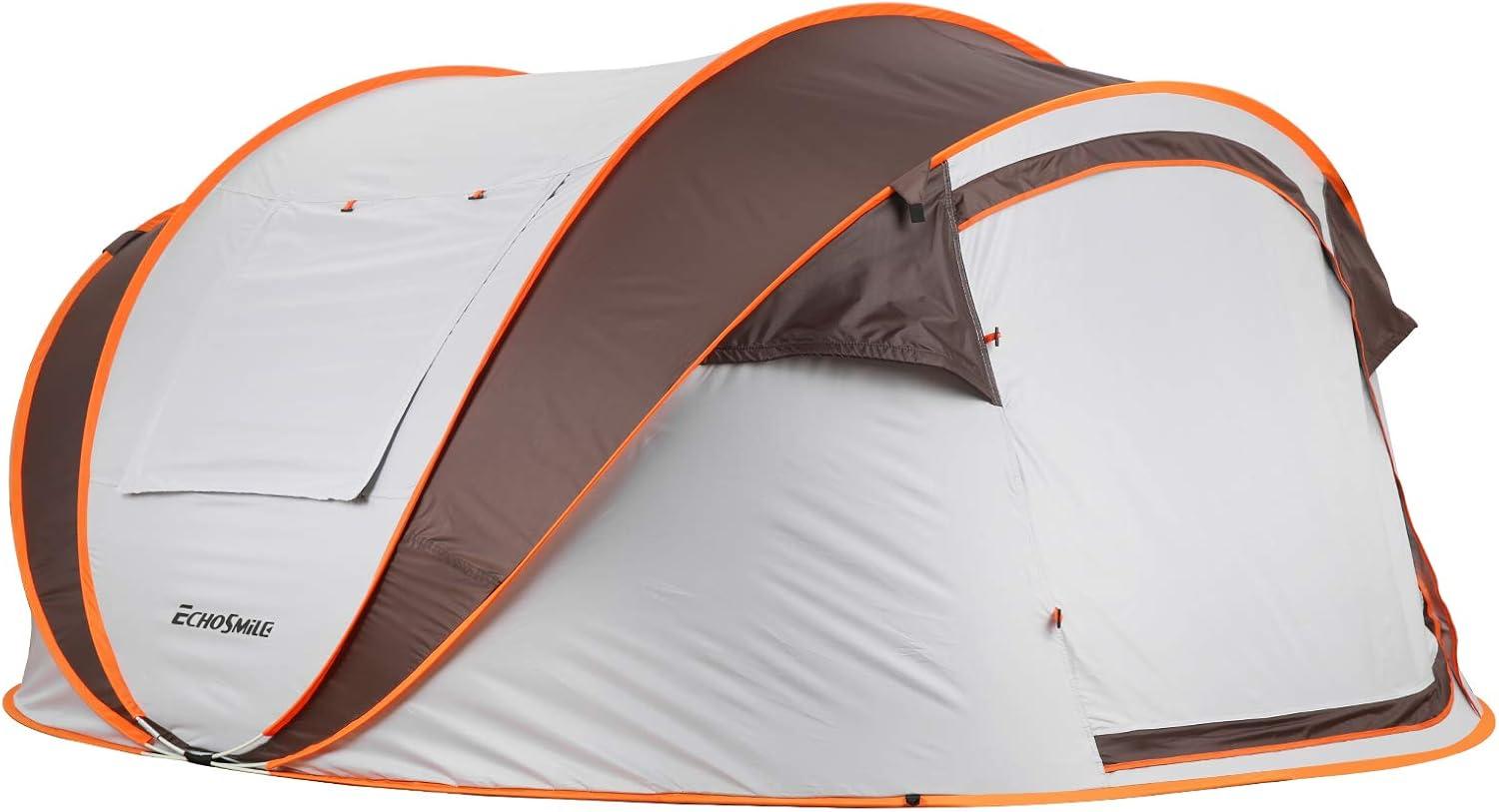 EchoSmile 2-Person White and Brown Pop Up Camping Tent