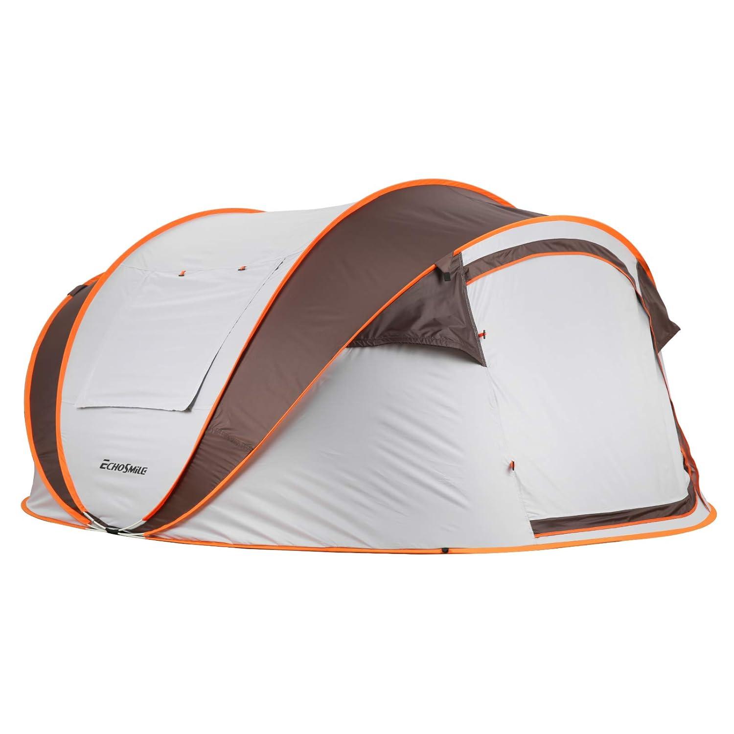 EchoSmile 2-Person White and Brown Pop Up Camping Tent