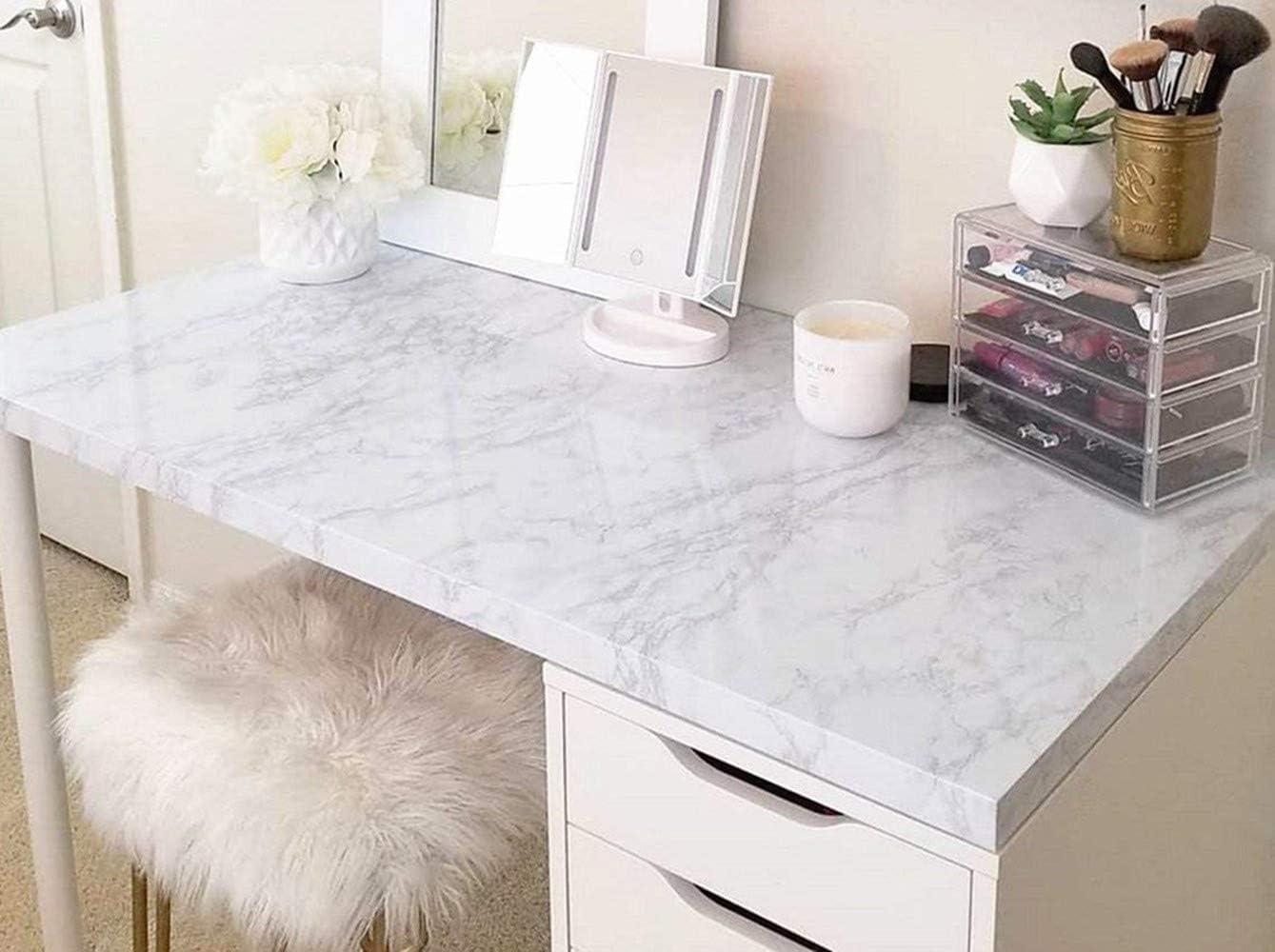 Abyssaly 15.7" x 118"Marble Paper Granite Gray/White Self Adhesive Removable Gloss Vinyl Film Decorative for Countertops Furniture Renovated Wallpaper Shelf Effect