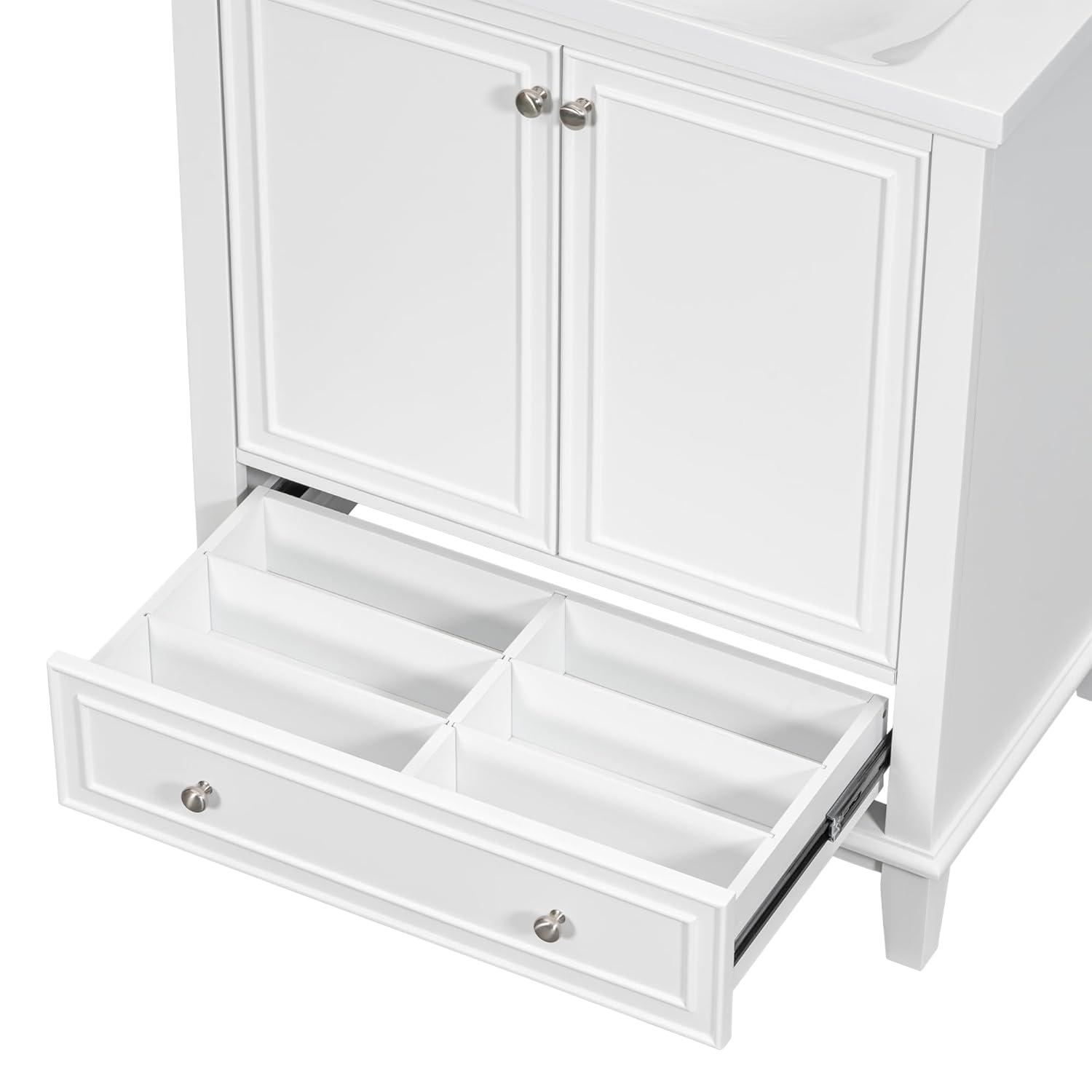 Harper & Bright Designs 30" Bathroom Vanity Without Sink, Free Standing Wooden Bathroom Cabinet with 2 Doors and Drawer for Bathroom, White (Sink Basin Not Included)