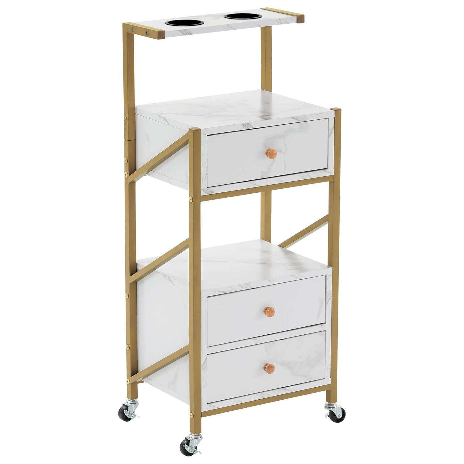 BarberPub Utility Cart with Drawers,  Tool Holders and Shelves, Salon Trolley with Locking Wheels