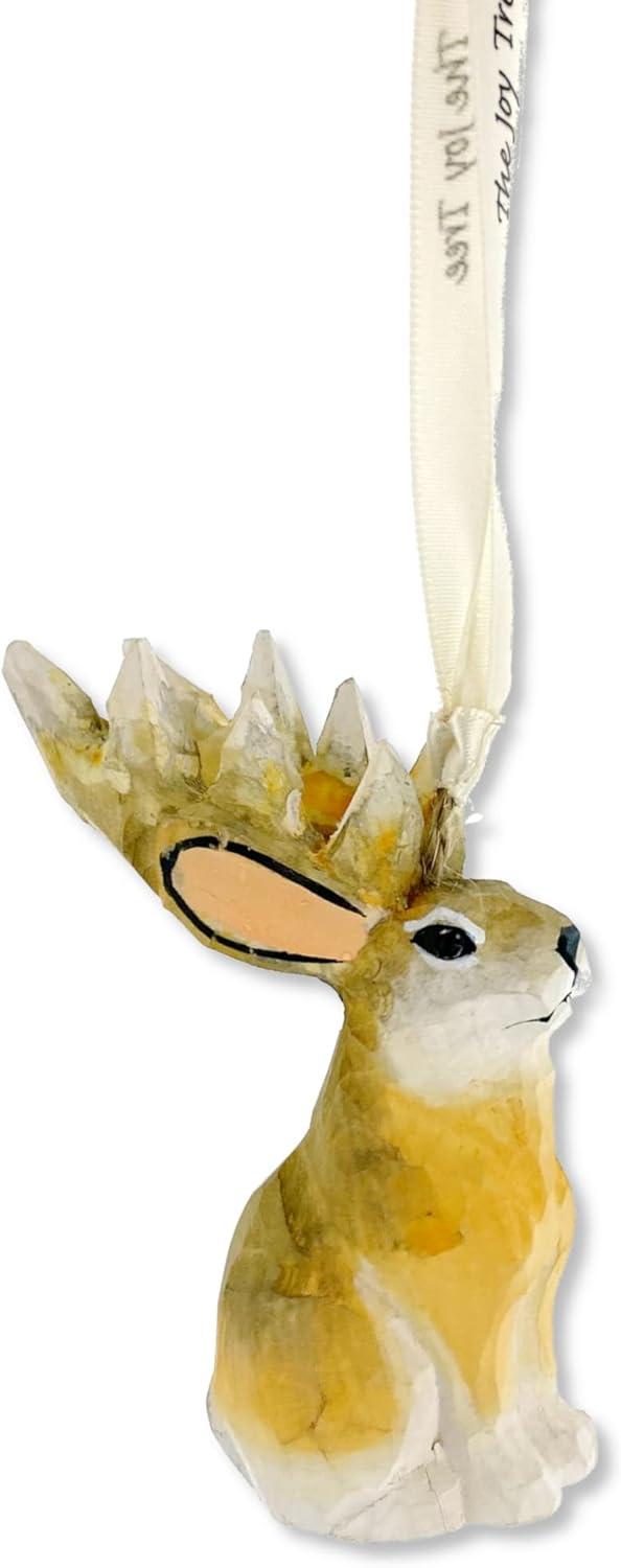 Jackalope Ornament – Wood Carved Art Hanging Figurine