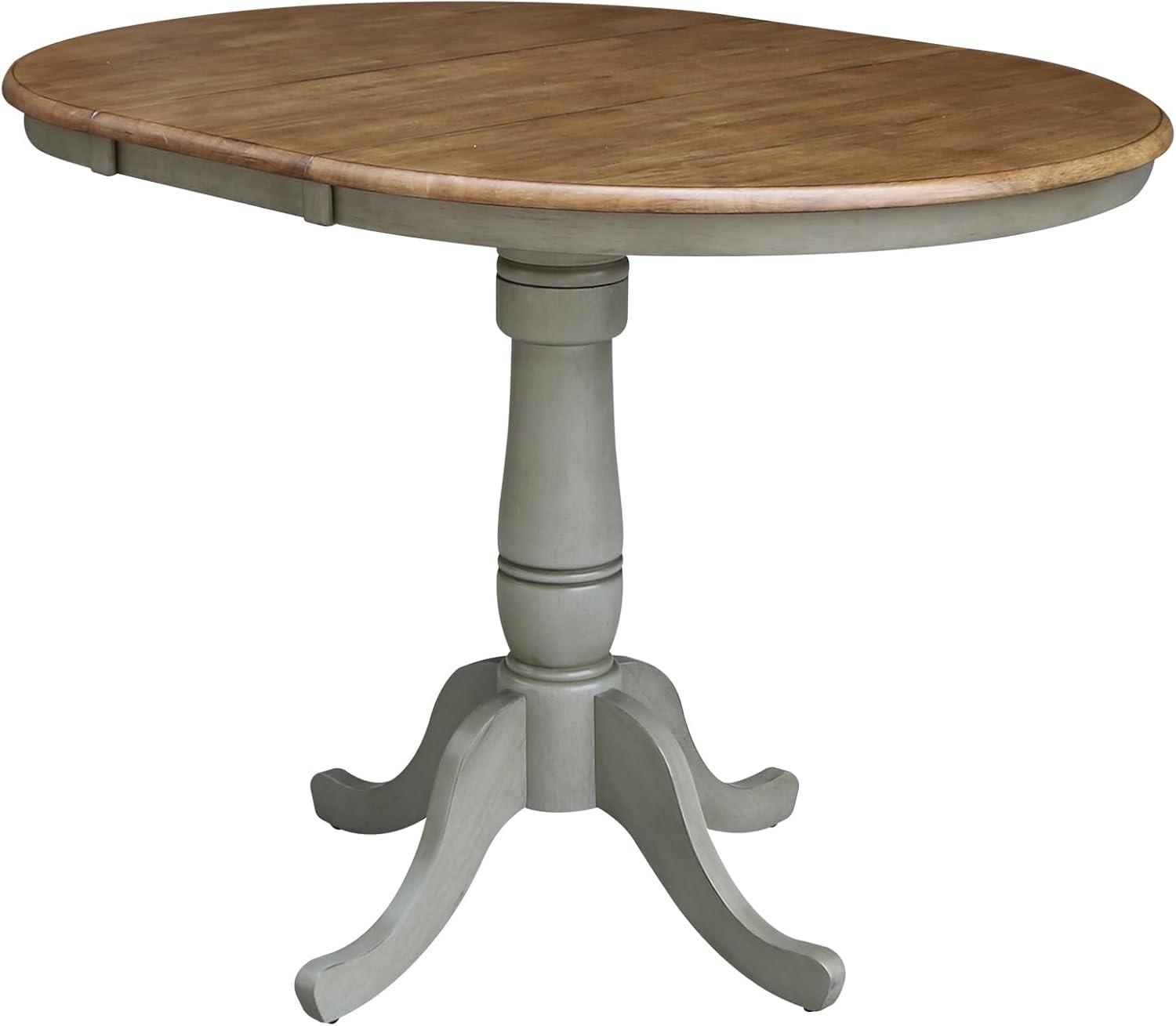 36 in. Round Top Pedestal Counter Height Table with 12 in. Leaf, Hickory & Stone