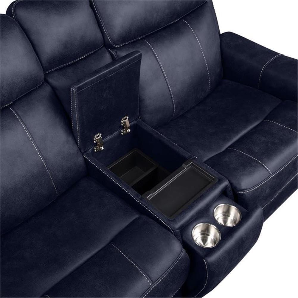 Steve Silver Valencia Leatherette Dual Power Reclining Loveseat with Console, Ocean Blue