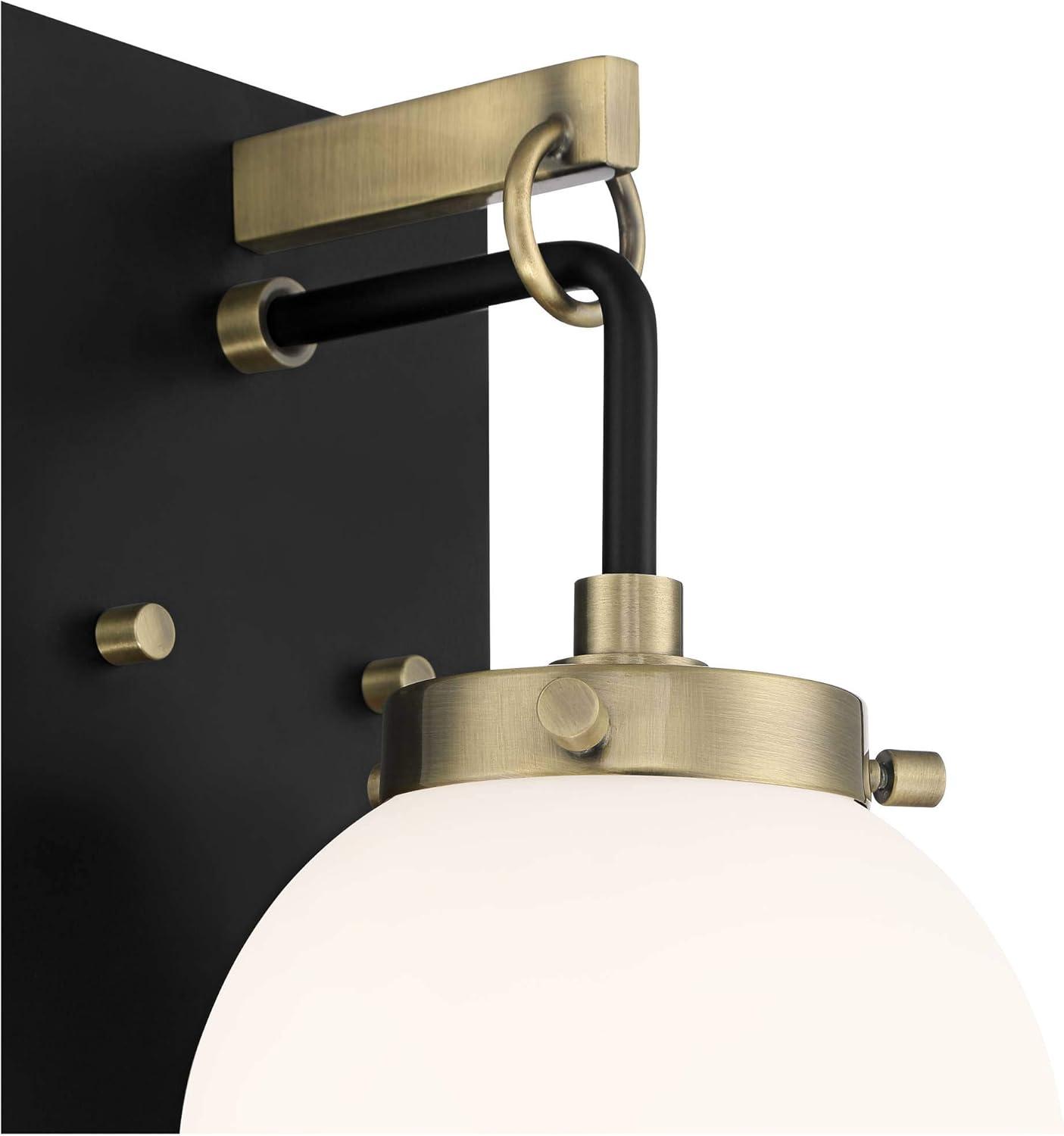 Possini Euro Design Olean Modern Wall Light Sconce Black Brass Hardwire 6" Fixture Frosted Glass Globe Shade for Bedroom Bathroom Vanity Reading House