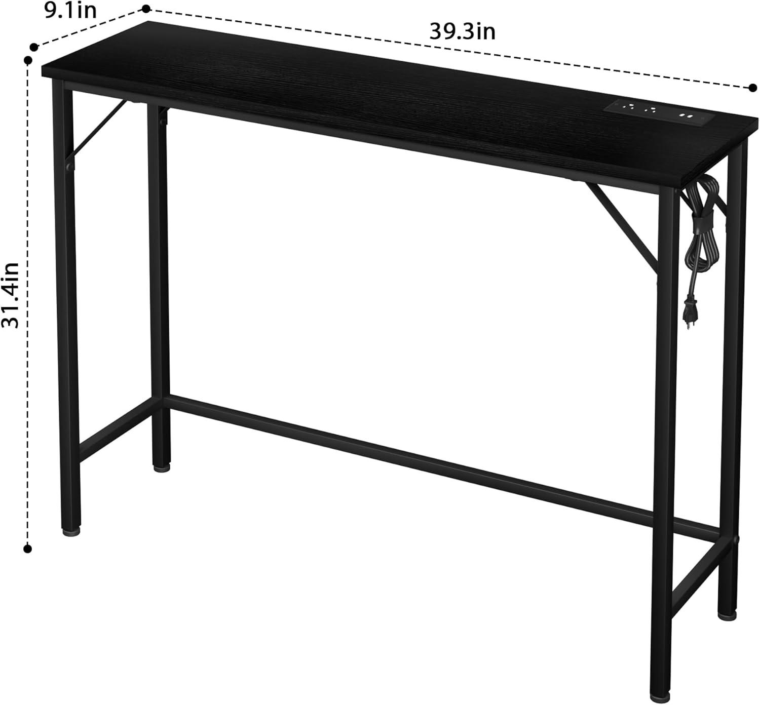 IDALHOUSE Narrow Console Table, Black Sofa Table with Outlets, Behind Couch Table for Living Room, Hallway Table for Entryway-Black