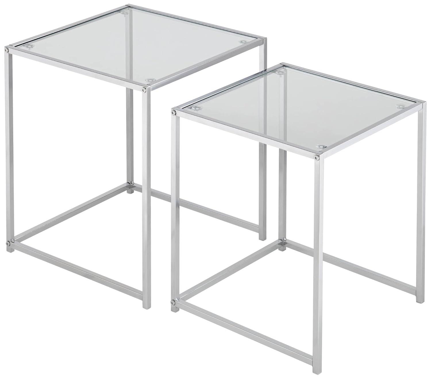 Rodney Chrome and Clear Glass Nesting Accent Tables Set of 2