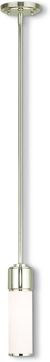 Sleek Polished Nickel Mini Pendant with Hand Blown Satin Opal Glass