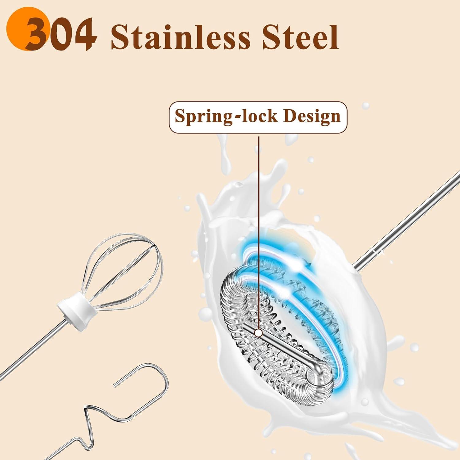 Nahida Silver Milk Frother Wand for Coffee, Frother Handheld Rechargeable Electric Whisk with 3 Heads 3 Speeds Drink Mixer Coffee Frother Foam Maker For Latte, Cappuccino, Hot Chocolate, Egg