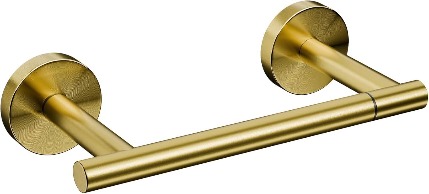 MOGFCT Toilet Paper Holder Brushed Gold Wall Mounted, Double Post Pivoting Toilet Paper Holder SUS 304 Stainless Steel Bathroom