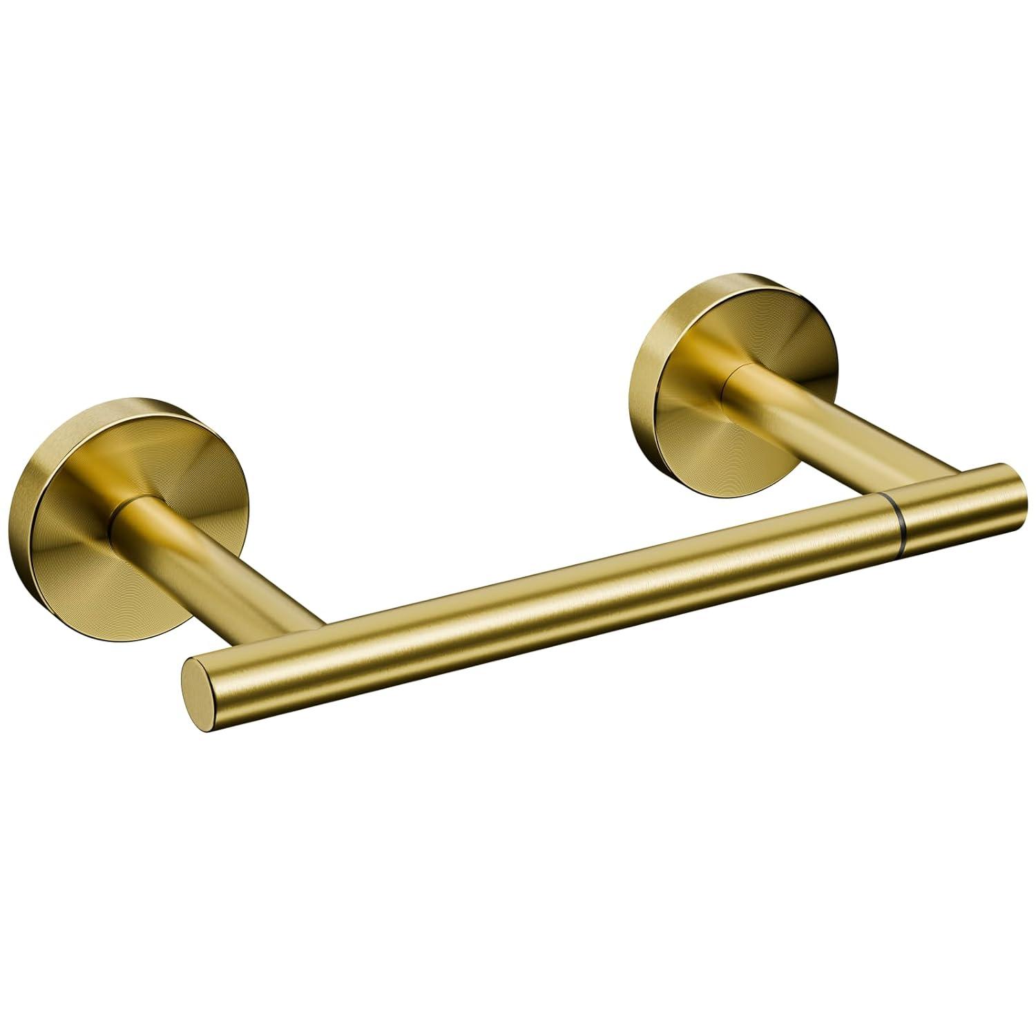 MOGFCT Toilet Paper Holder Brushed Gold Wall Mounted, Double Post Pivoting Toilet Paper Holder SUS 304 Stainless Steel Bathroom